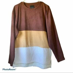 Decibel Color Block Quilted Crew Neck Long sleeve shirt Men Size Large